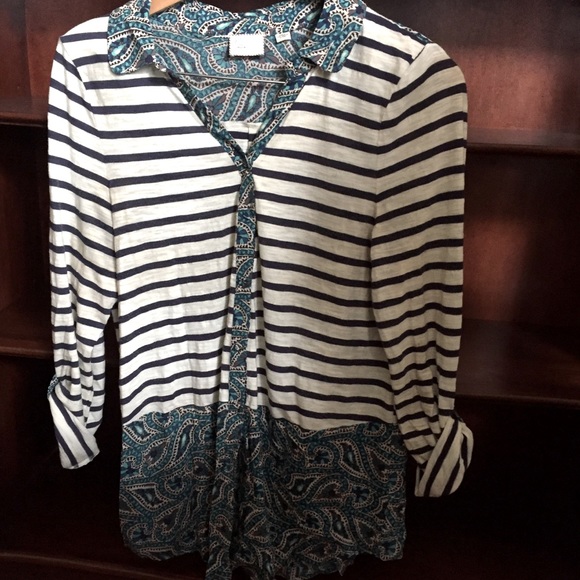 Anthro Postage stamp blue & white striped tunic - Picture 3 of 7